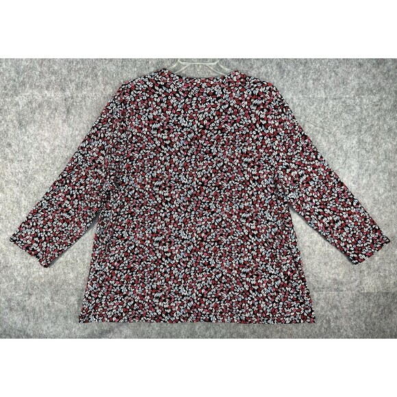 Liz Claiborne Career Blouse Women's 2X Black & Red Floral 3/4 Sleeve Stretch - Picture 3 of 9